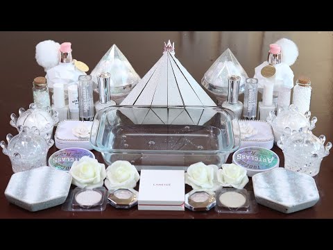 Mixing &amp;quot;White pearl&amp;quot;Makeup,More Stuff &amp;amp; White pearl Slime Into slime!Most Satisfying Slime Video.