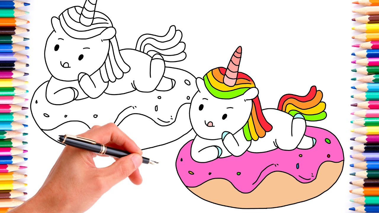 Cómo dibujar UN LINDO UNICORNIO SOBRE UNA ROSQUILLA