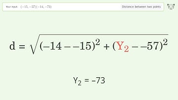 Find the distance between two points p1 (-15,-57) and p2 (-14,-73): Step-by-Step Video Solution
