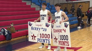 Two Riverside varsity basketball players scored their 1000th point in the same game