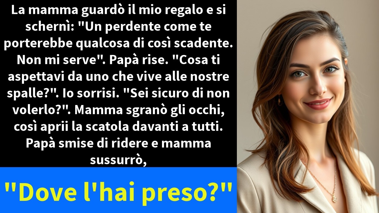 Ho appoggiato la mano sulla scatola nera che avevo preparato per il compleanno di mia madre, e lei l’ha spinta verso di me come se fosse qualcosa di sporco. «Una perdente come te porta qualcosa di...