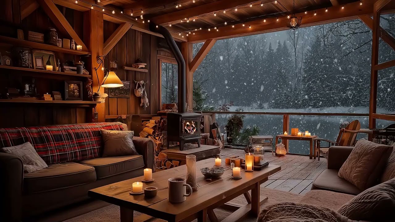 Cozy Winter Coffee Shop Ambience ❄️ Fireplace & Soft Music for Sleep, Study, Focus