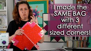 What size should you cut your Boxed Corners when sewing bags?