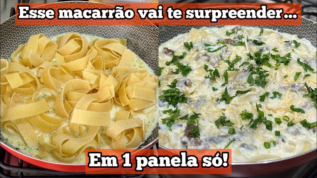 MACARRÃO AO MOLHO DE LEITE, QUEIJO E TIRAS DE CARNE / TUDO EM 1 PANELA!