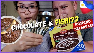 AMERICAN Husband Tries WEIRD FILIPINO BREAKFAST | CHOCOLATE FISH?!