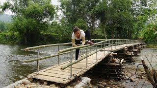 Building a bamboo bridge to the island off grid  Finish build iron and bamboo railings  Free life