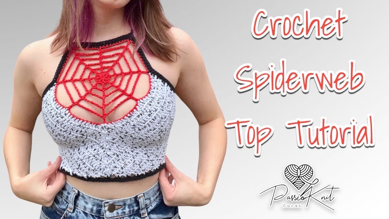 Halloween Spider Web Crochet Crop Top, TUTORIAL