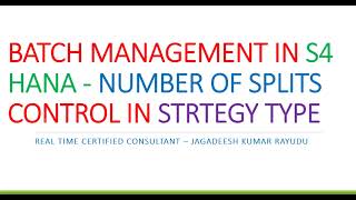 SAP SD OR S4 HANA SALES BATCH MANAGEMENT IN S4 HANA   NUMBER OF SPLITS CONTROL IN STRTEGY TYPE