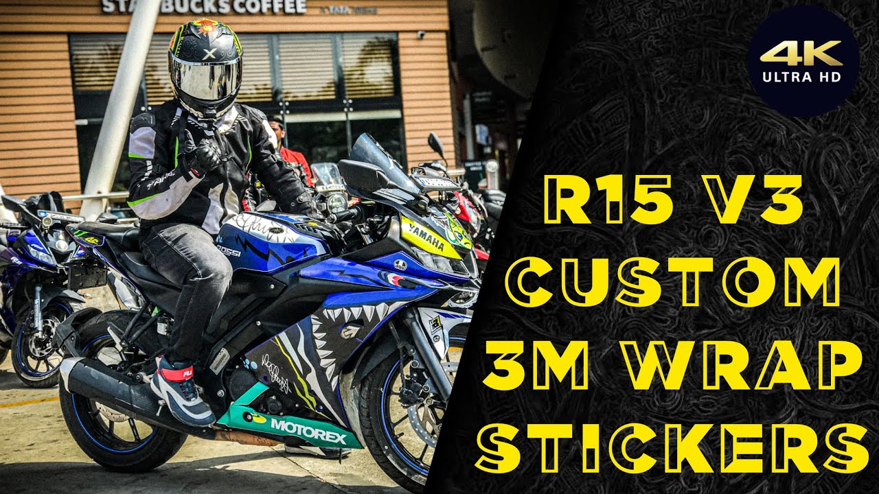 2020 Yamaha R15 V3.0 : custom 3M wrap stickers | Blue shark VR 46