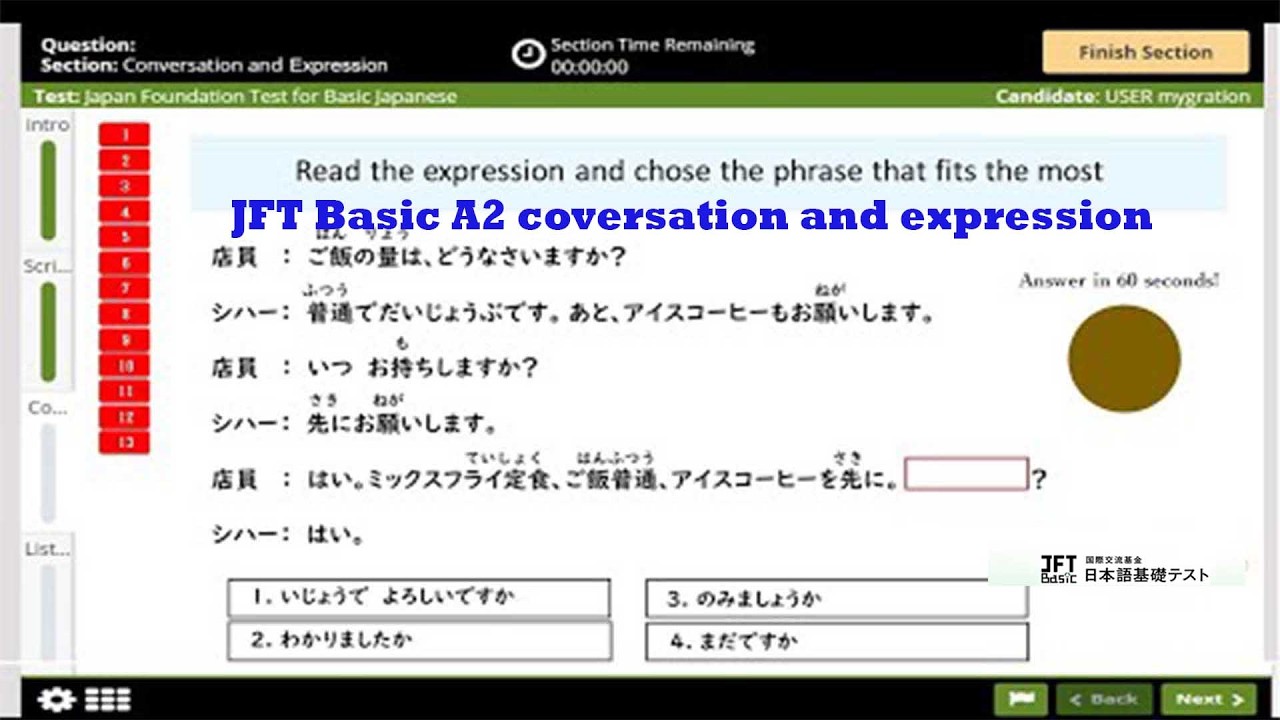 JFT Basic A2 Conversation and expression grammar for japan foundation test 2025