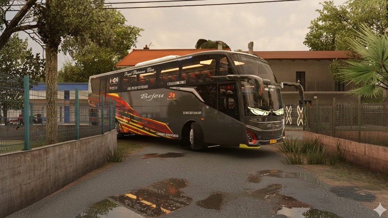 SUASANA INDONESIA YANG REALISTIS BERSAMA BUS BEJEU INI LEWAT JALAN KAMPUNG #eurotrucksimulator2