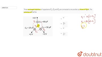 Three uncharged capacitors of capacitance `C_1,C_2` and `C_3` are connected to one another as sh...