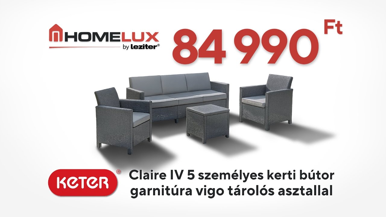 Homelux Lakberendezés — HOMELUX - Claire IV 5 személyes kerti bútor garnitúra (YouTube video ad)