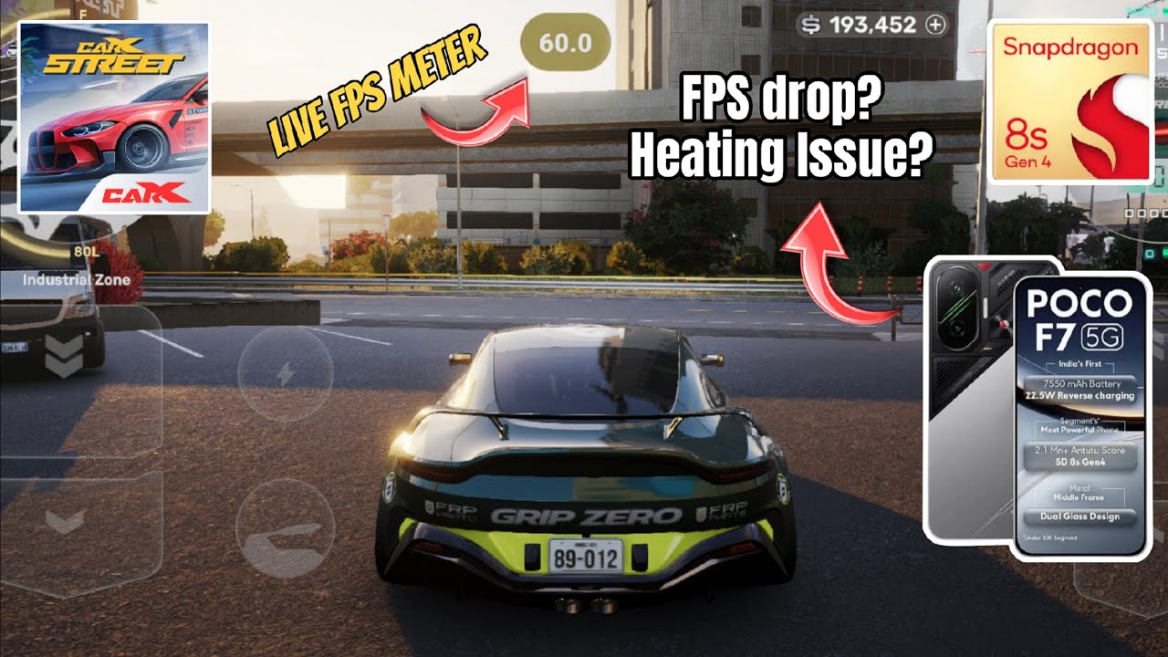 Poco F7 Carx Street Gaming Test with live FPS Meter 😱! Poco F7 Gaming Test