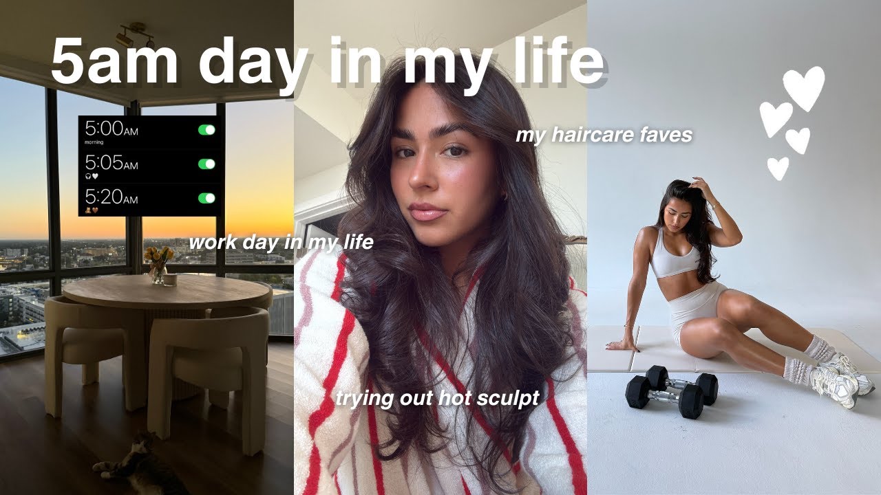 5AM DAY IN MY LIFE🌞| trying heated mat sculpt, content creator workday & my hair routine/ faves!