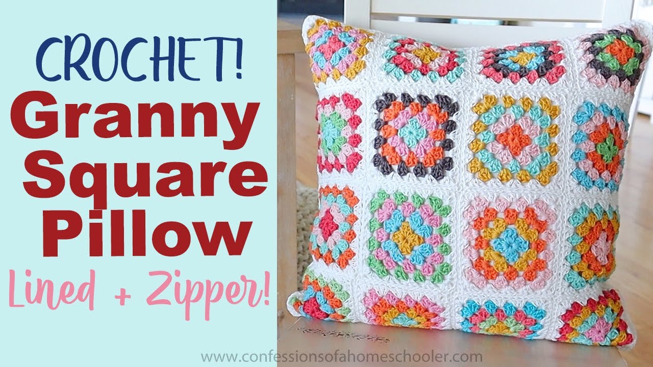 One Big Granny Square Pillow Using Blue Sky Fibers Organic Cotton