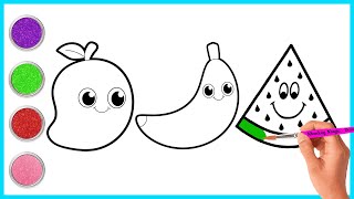 3 Delicious Fruits Drawing, Painting and Coloring for Kids, Toddlers | Learn How to Draw