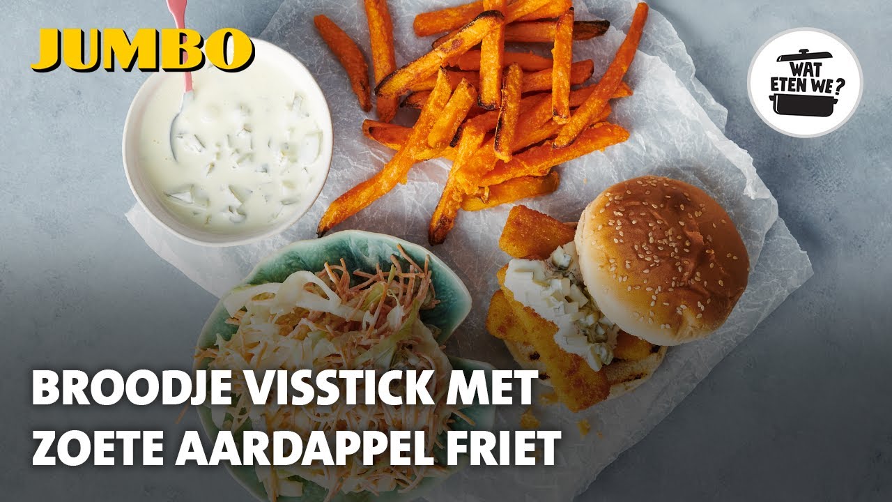 Wat eten we? Broodje visstick met zoete aardappel friet