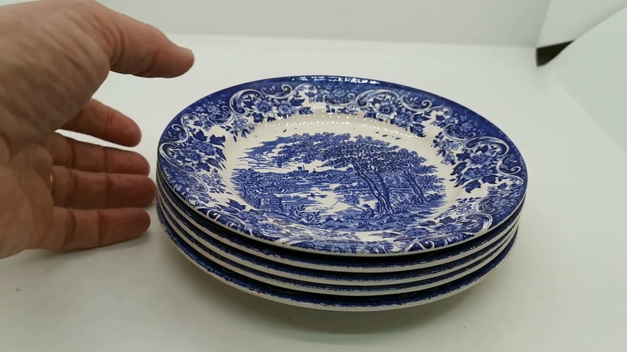 Broadhurst Ironstone blue and white china English scenes side plate