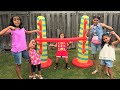 Kids play Inflatable Limbo Challenge with HZHtube kids fun!! family fun game