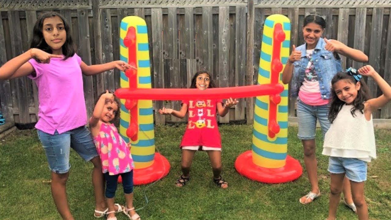 ⁣Kids play Inflatable Limbo Challenge with HZHtube kids fun!! family fun game
