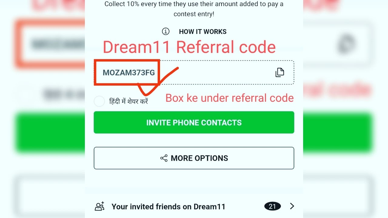 Dream11 referral Code MOZAM373FG 2022 New code offer discount 95% IPL2022