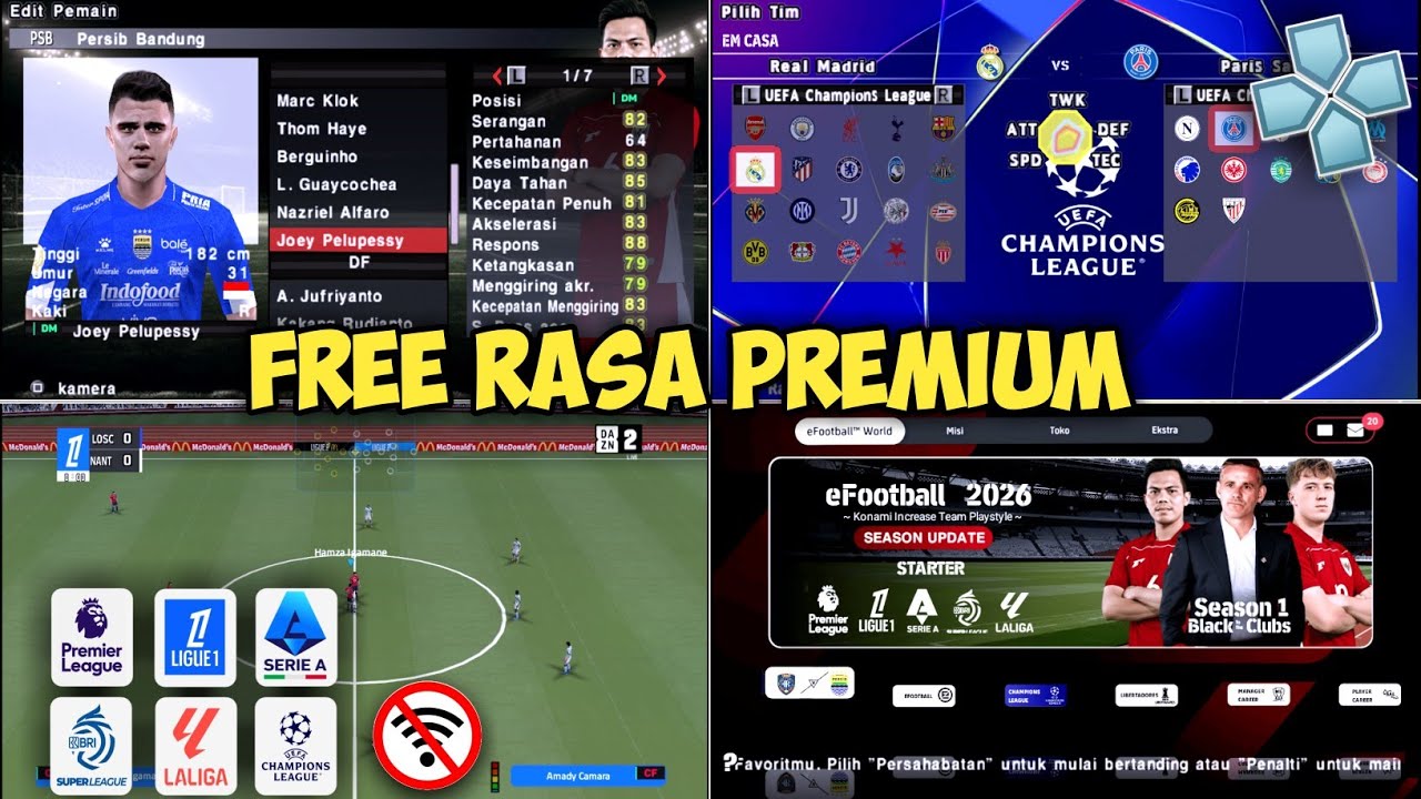 Download PES PPSSPP Liga Eropa & Liga Indonesia | Update New Transfer, And Jersey WorldCup 26