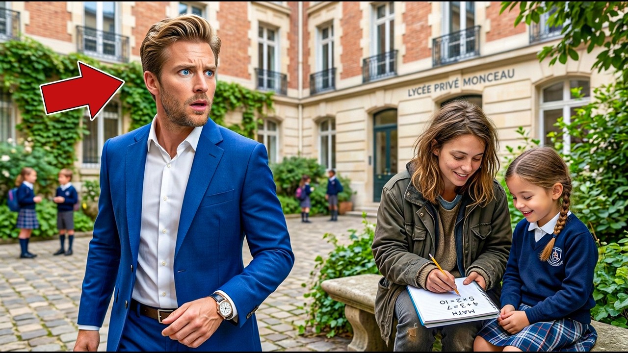 Un père milliardaire entre à l’école et voit une sans-abri enseigner à sa fille… choc