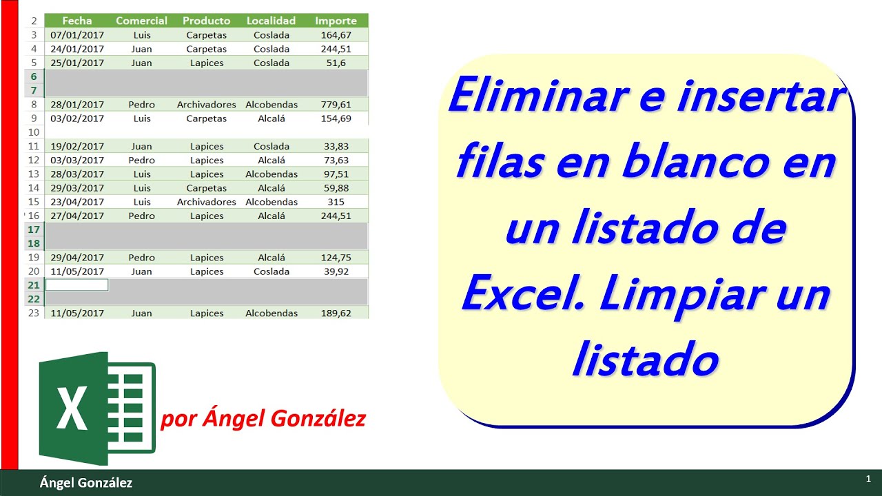 Eliminar e insertar filas en blanco en un listado de excel. Limpiar un listado (sin macro) YouTube Eliminar e insertar filas en blanco en un listado de excel. Limpiar un listado (sin macro) YouTube