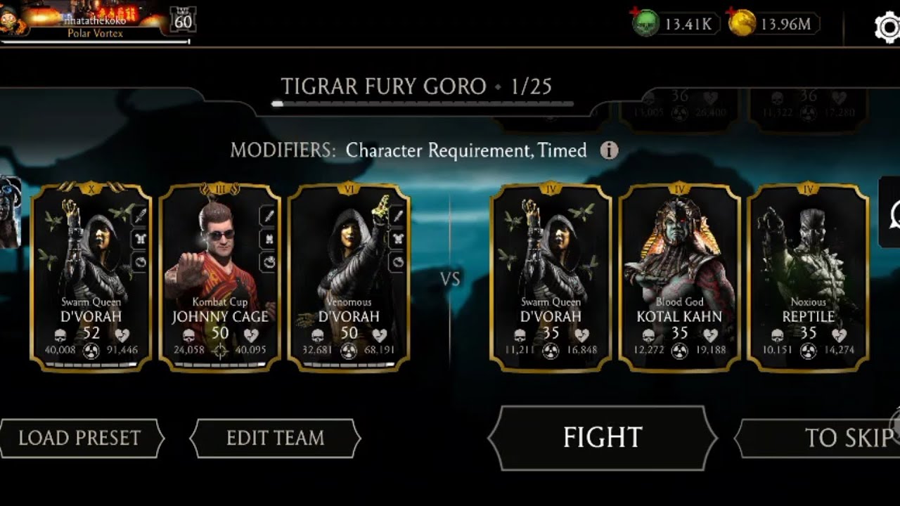 MORTAL KOMBAT MOBILE MODE ELDER CHALLENGE TIGRAR FURY GORO