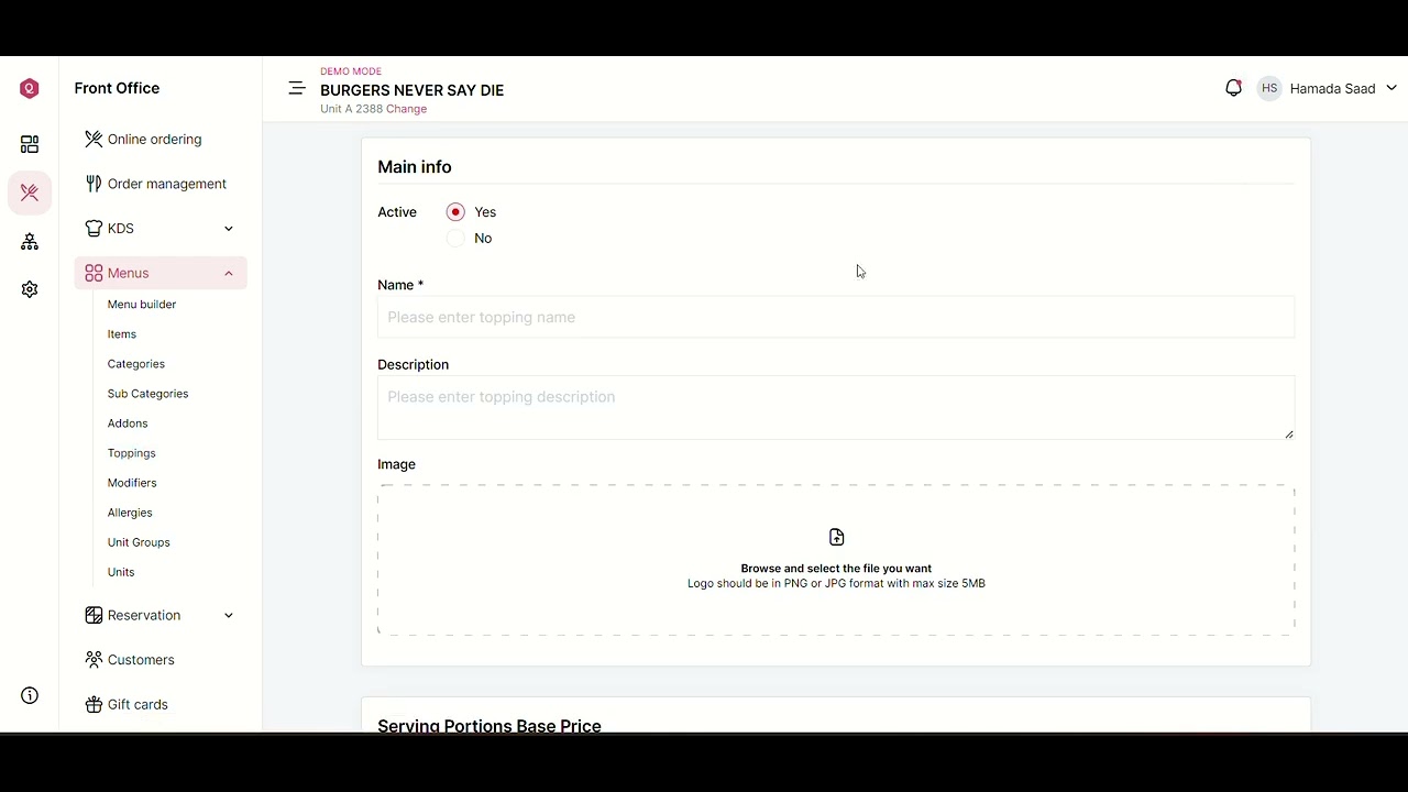 Menu Builder Add Toppings - YouTube
