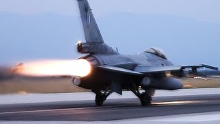 HAF F-16 | Dusk Takeoffs with Afterburner |  Volos Airport | Loud F16 in Action