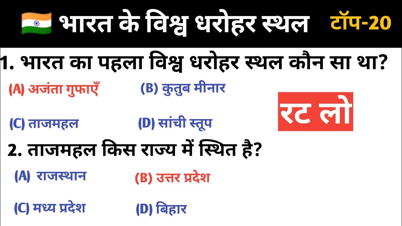 भारत के विश्व धरोहर स्थल | 20 ऐसे GK सवाल जो 90% लोग नहीं जानते | UNESCO World Heritage India