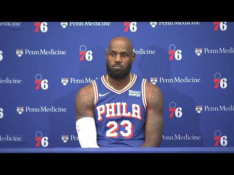 LeBron James speaks at Sixers Media Day, sporting Philadelphia uniform for first time in public