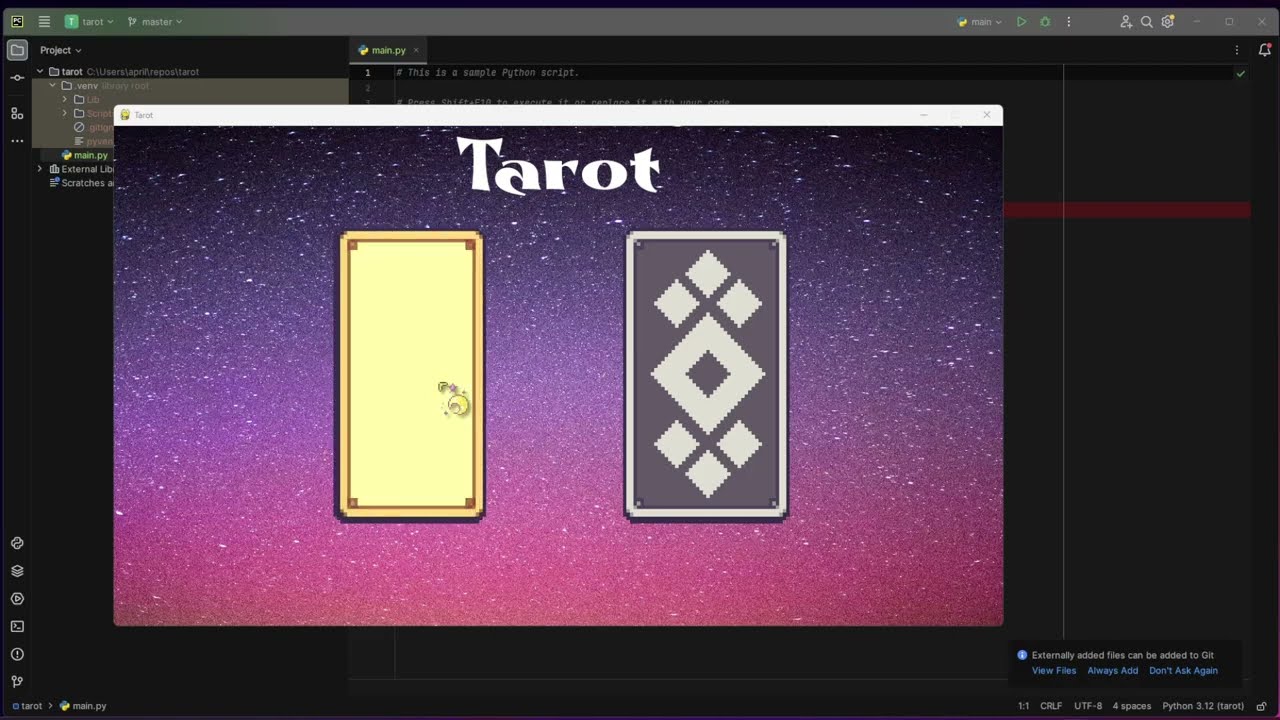 Pygame Tarot App Code Along 01 - Title Screen
