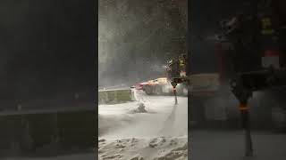 Scania 580 PK110tm crane in a snowstorm