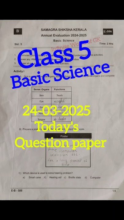 Class 5 Basic Science Annual Exam 2025 Today's Question paper with ...