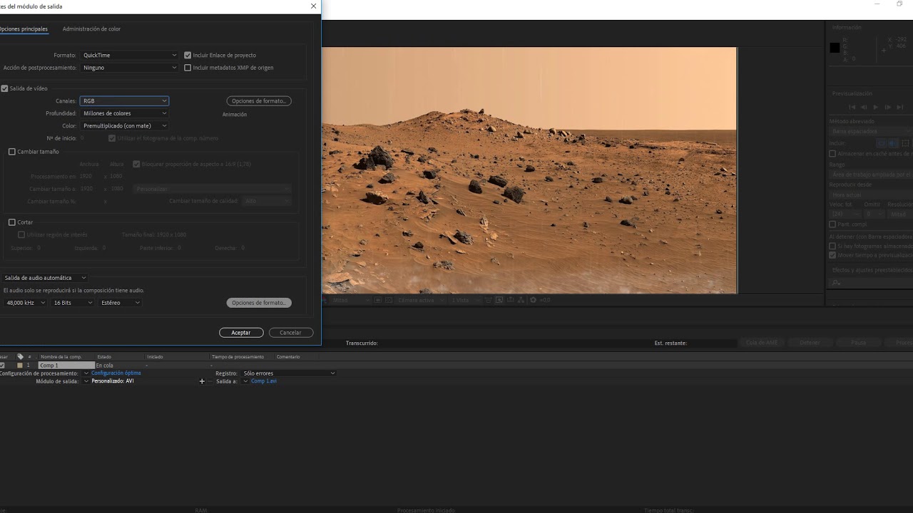 Exportar video a formato quicktime.After effects. YouTube