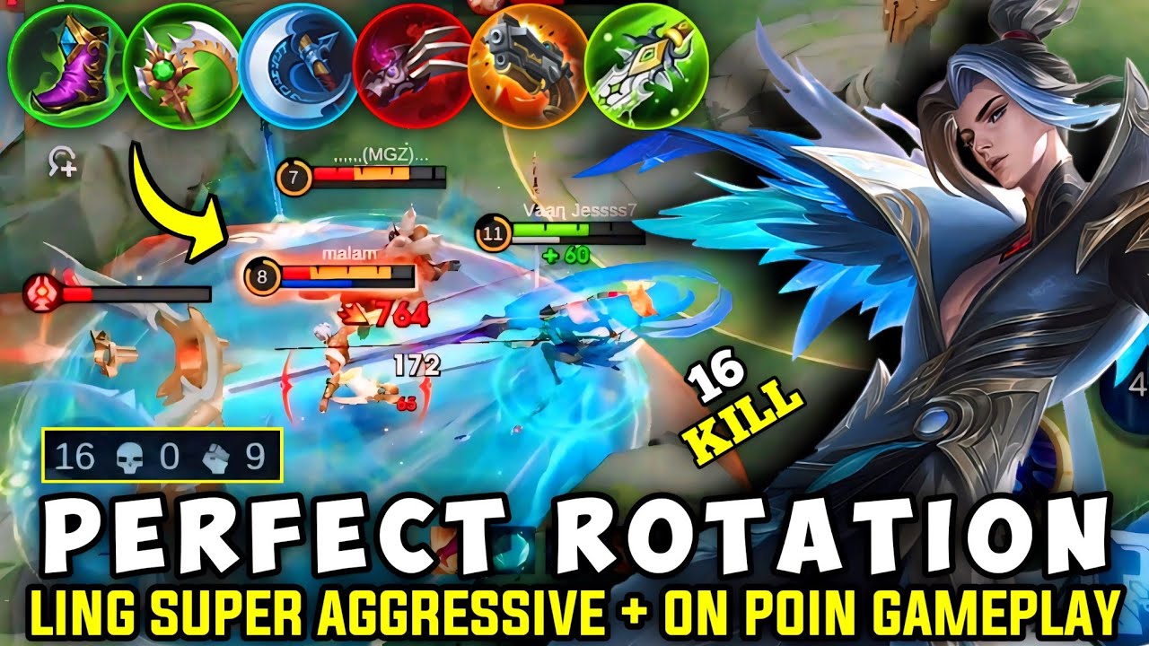 PERFECT ROTATION || LING SUPER AGGRESSIVE & ON POIN GAMEPLAY | 16 KILL NO DEAD!!🔥🔥LING GAMEPLAY MLBB