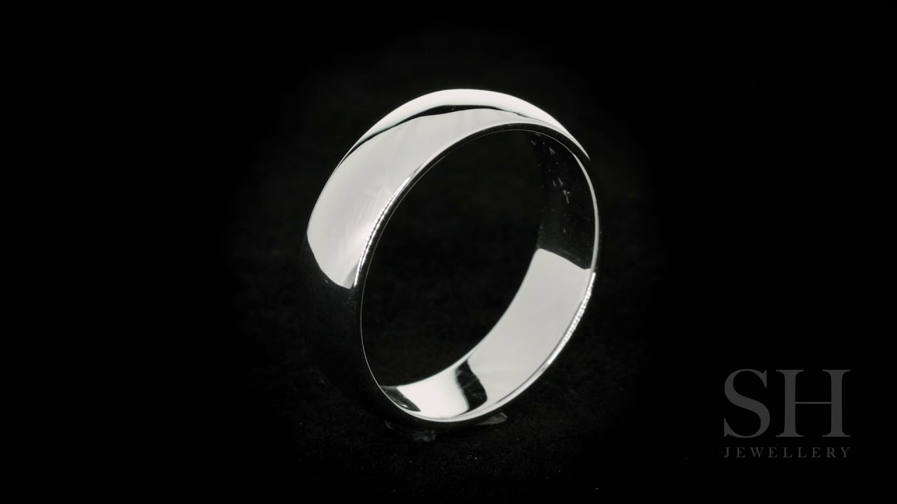 Men's classic wide white gold half round wedding ring (6mm) - W0126