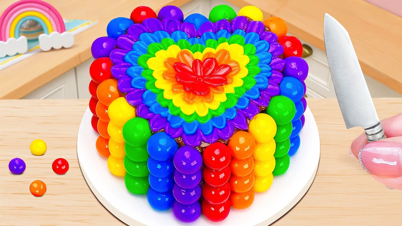 Stunning Rainbow Heart Cake 🌈 Miniature Rainbow Buttercream Cake Decorating Recipe 🍭 The Cake Corner
