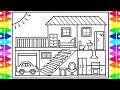 How to Draw a House for Kids  💚💙💜 House Drawing for Kids | House Coloring Pages for Kids