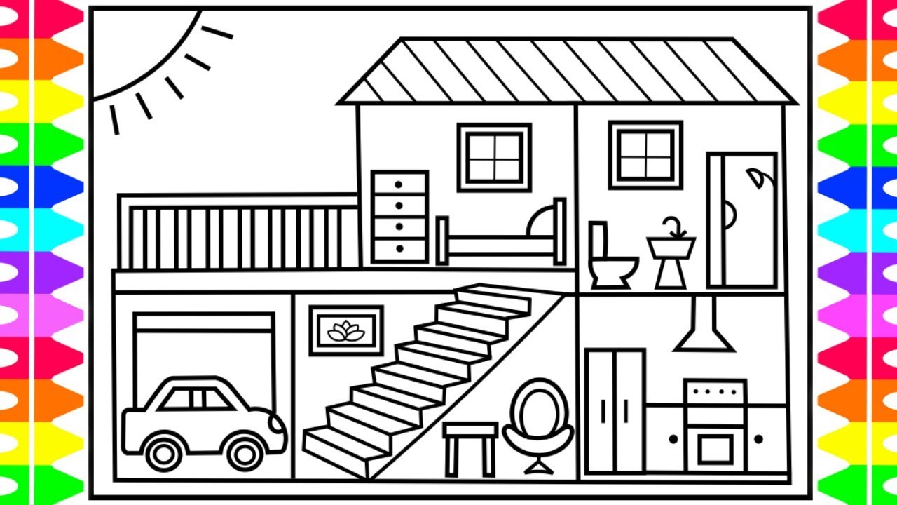 How to Draw a House for Kids 💚💙💜 House Drawing for Kids | House Coloring Pages for Kids - YouTube