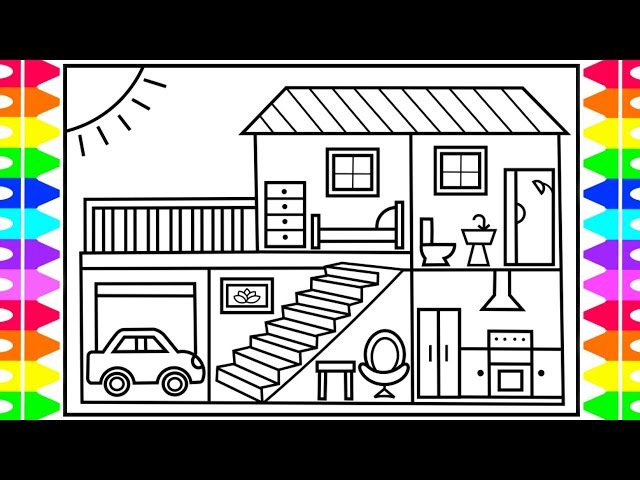 How to Draw a House for Kids  💚💙💜 House Drawing for Kids | House Coloring Pages for Kids class=