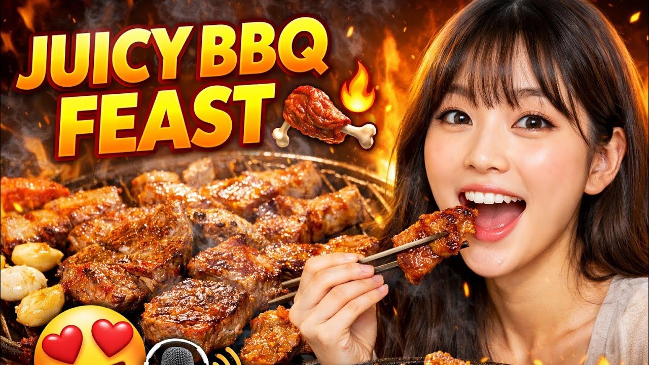 Korean Girl BBQ Mukbang | Juicy Grilled Meat & ASMR Sounds 🔥🍖