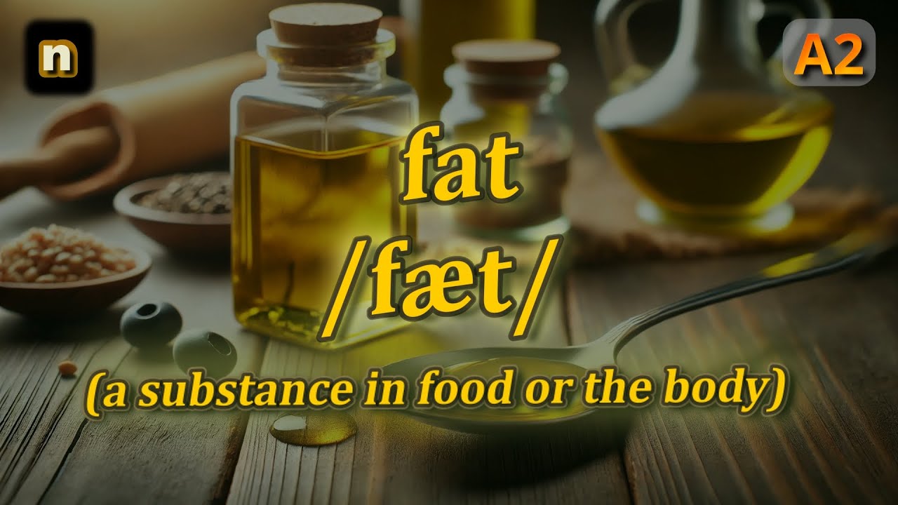 [n] Fat meaning (a substance in food or the body) with 5 examples - YouTube