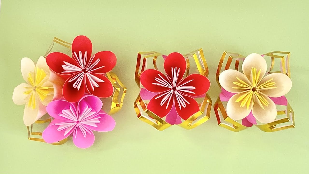 折り紙】梅の花の飾りの作り方／【Origami】Plum blossom decoration