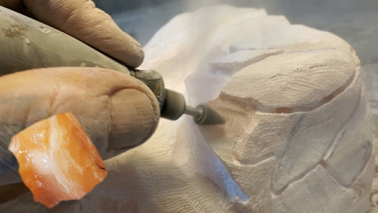 Carving Stone. Orange Calcite From Mexico- Koi Fish art #2