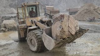 Dangerous & Powerful Stone Loading in HOWO Truck! 😲🔥Extreme Loading: CAT 966D High Power Quarry Work