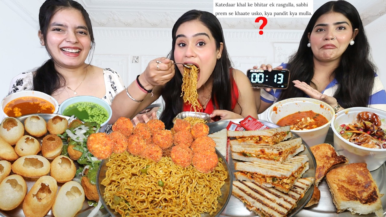 Guess the Riddles (Paheliya) Food Eating Challenge/Golgappa, Momos,Spicy Maggi🔥, Sandwich, Dahi Vada